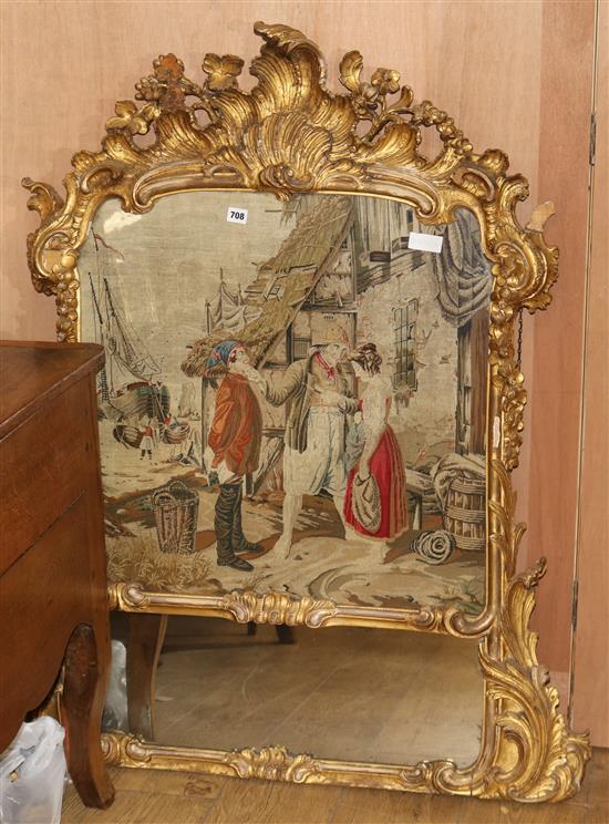 A gilt framed mirror with tapestry W. 100cm approx.